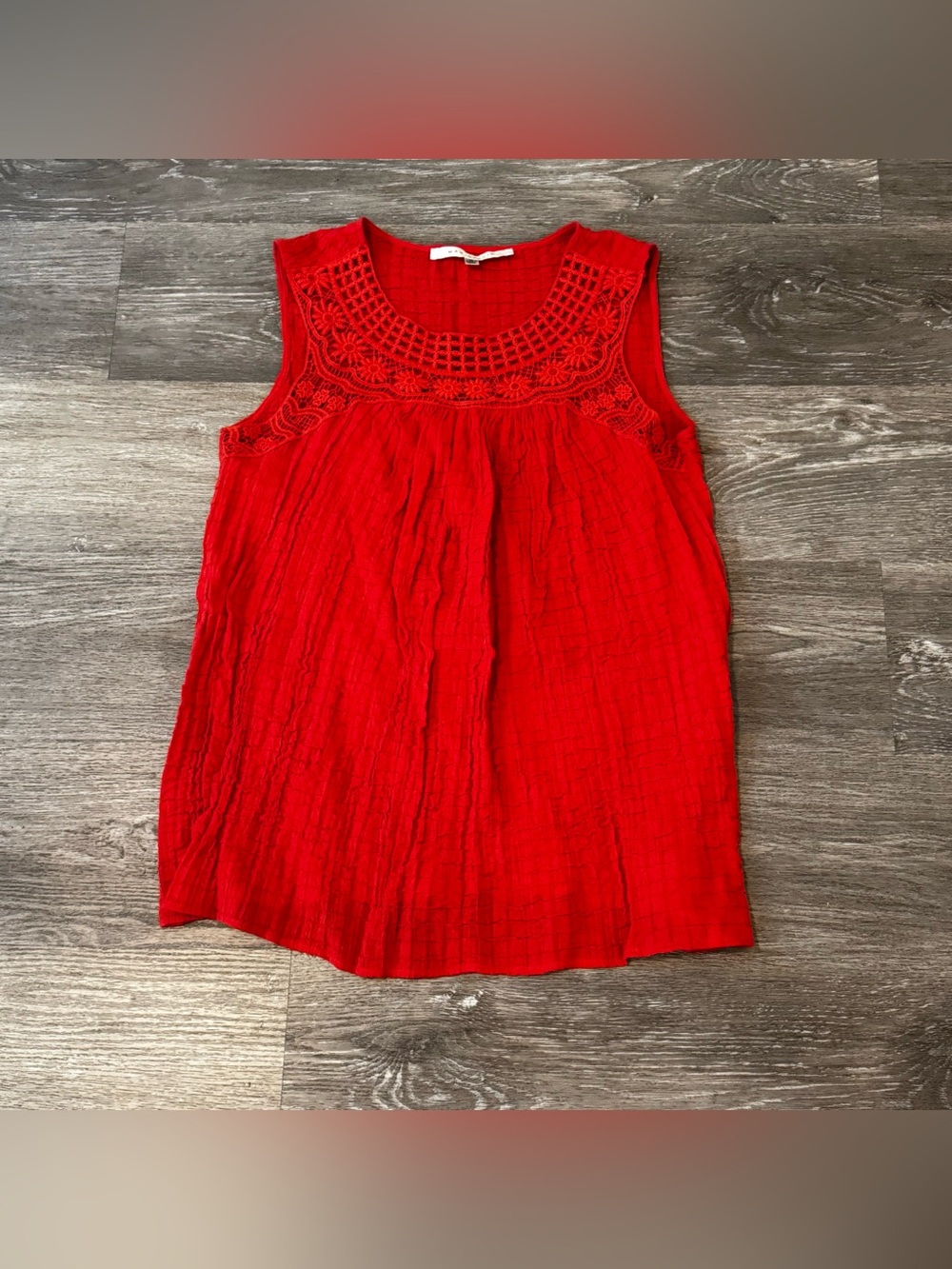 Max Studio Red Sleeveless Crochet Yoke Camisole